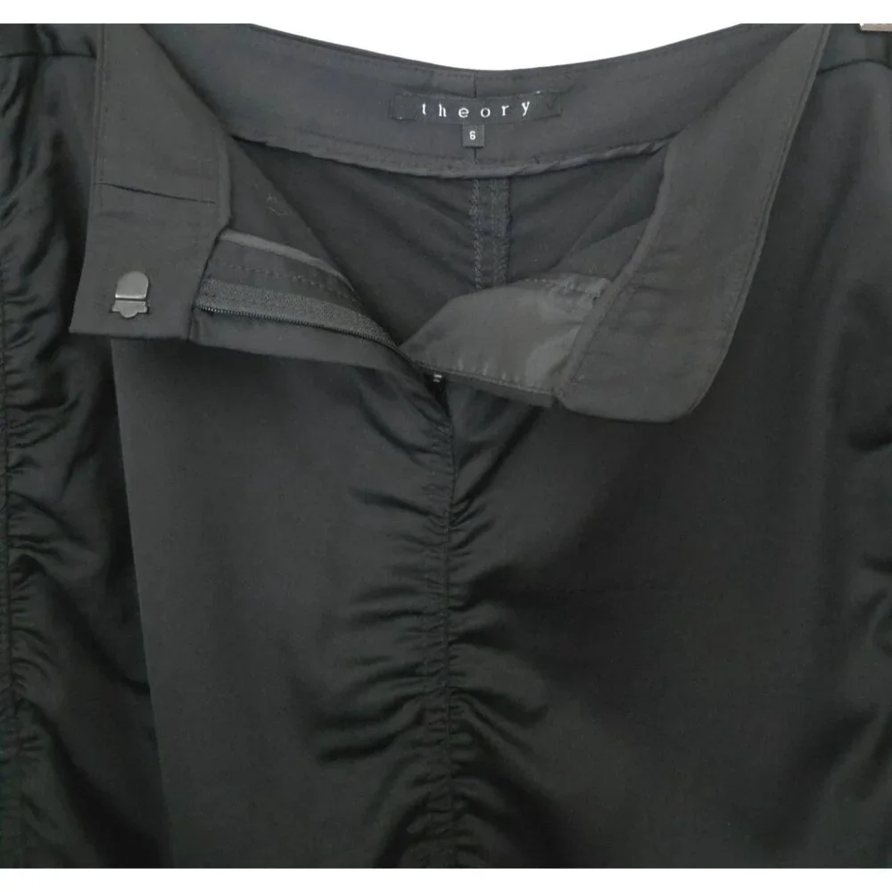 Theory Satin Black Gathered Ruched Rayon-Wool Blend Pencil Skirt Sz 6 - USA - Picture 5 of 7